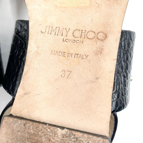 Jimmy Choo Seia Slingback‎ Sandals Black Strappy Flat Croc Leather Sz 37 / 7 - Picture 10 of 11